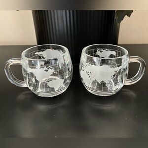 Vintage Lot of 2 The Nestle Co. Inc World Map Globe Glass Coffee Tea Mugs Cups